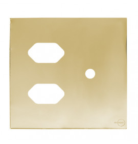 Placa p/ 2 Tomadas + Furo 4x4 - Novara Glass Dourado